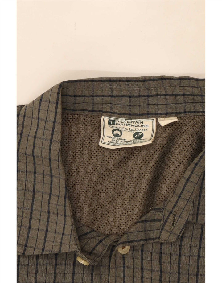 Mountain Warehouse Mens Short Sleeve Shirt Large Grey Gingham Cotton