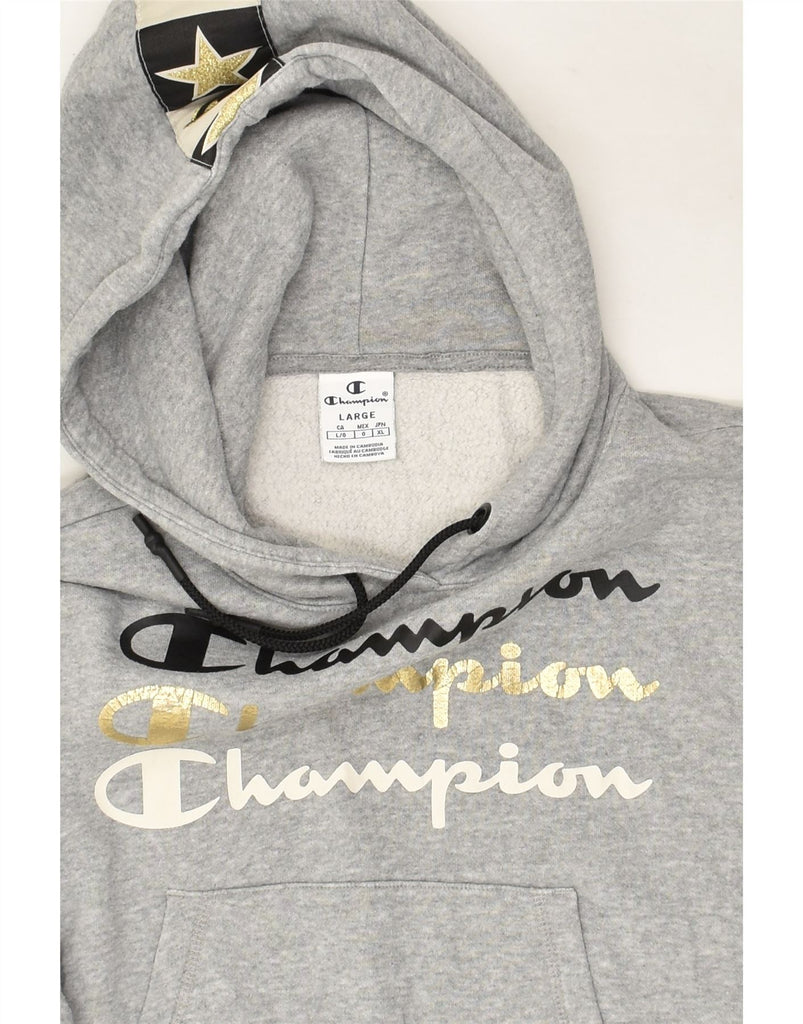 CHAMPION Womens Crop Hoodie Jumper UK 16 Large Grey Cotton | Vintage Champion | Thrift | Second-Hand Champion | Used Clothing | Messina Hembry 