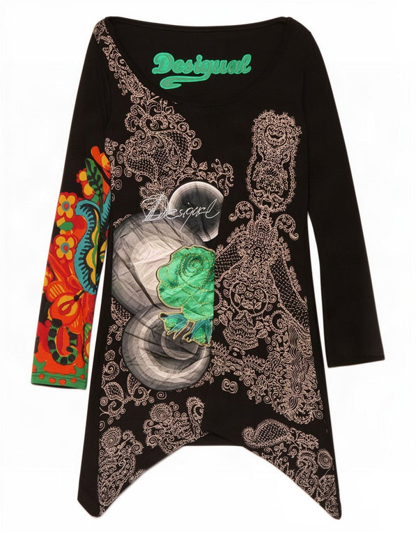 Desigual Womens Graphic Asymmetric Tunic Dress UK 10 Small Black