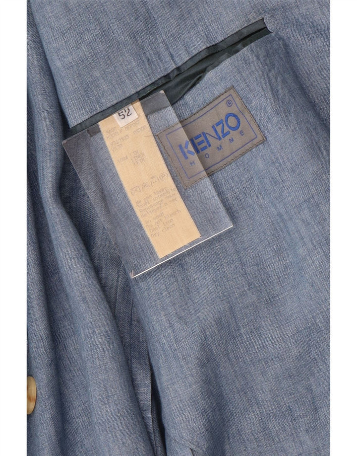 Kenzo Mens 3 Button Blazer Jacket IT 52 XL Blue Linen