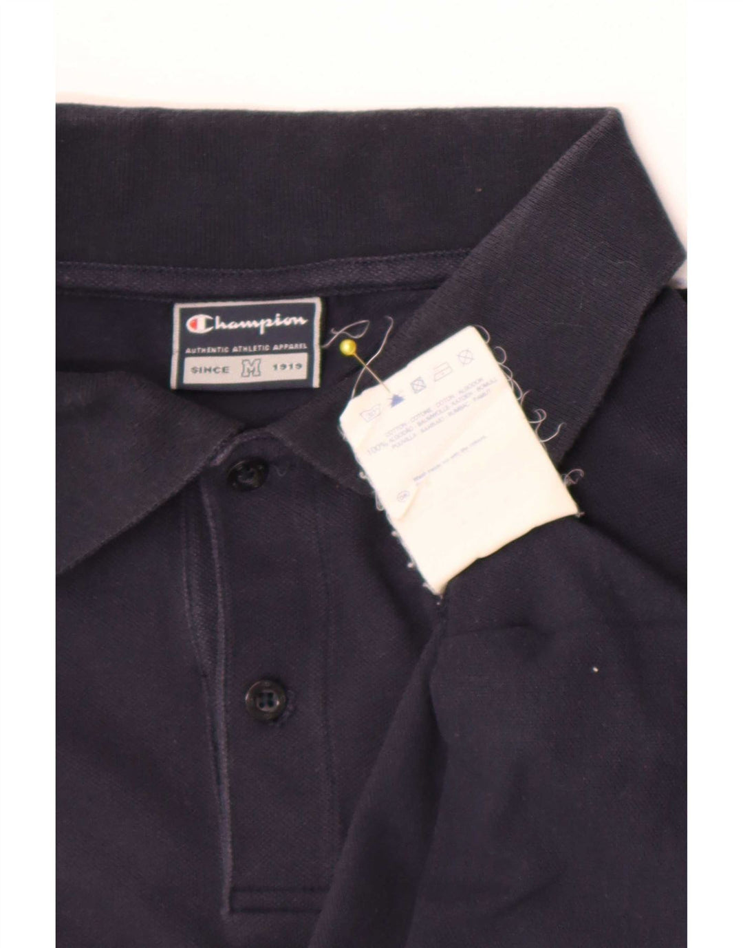 Champion Mens Long Sleeve Polo Shirt Medium Navy Blue Cotton