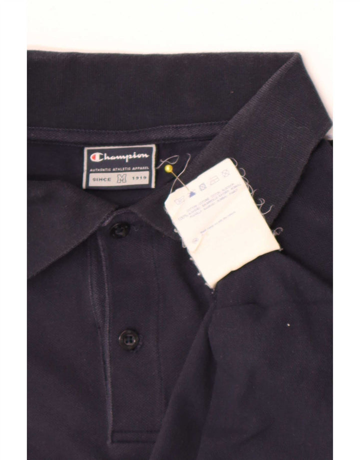 Champion Mens Long Sleeve Polo Shirt Medium Navy Blue Cotton