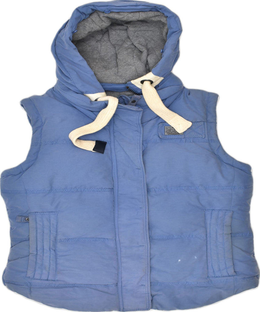 SUPERDRY Womens University Gilet Hooded Padded Gilet UK 12 Medium Blue | Vintage | Thrift | Second-Hand | Used Clothing | Messina Hembry 