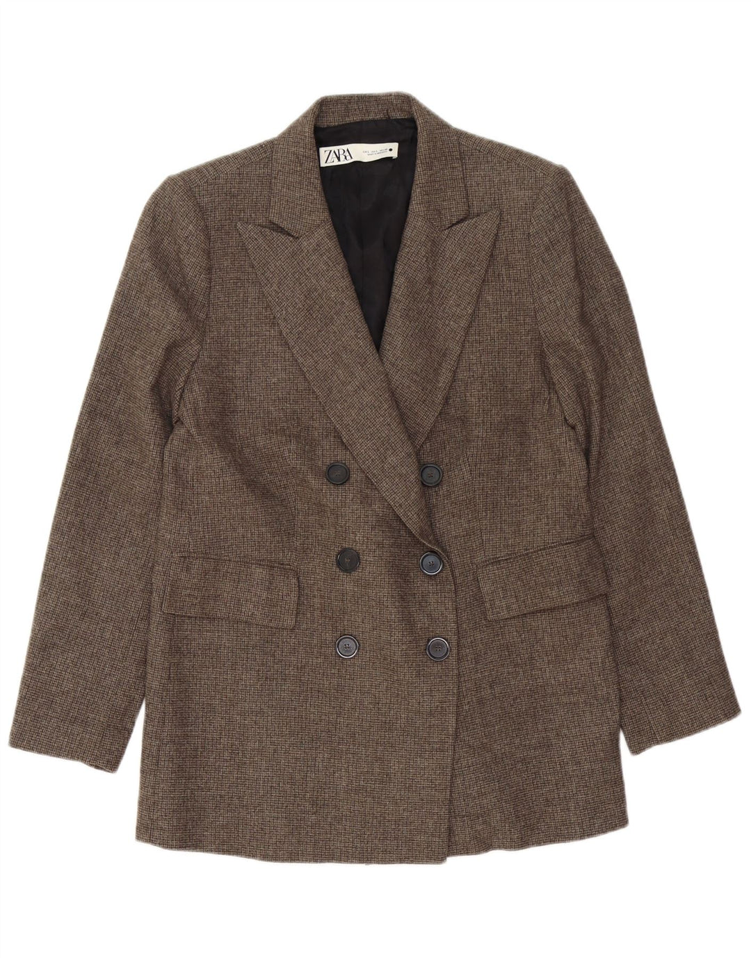 Zara Womens Double Breasted Blazer Jacket UK 16 Large Brown Houndstooth