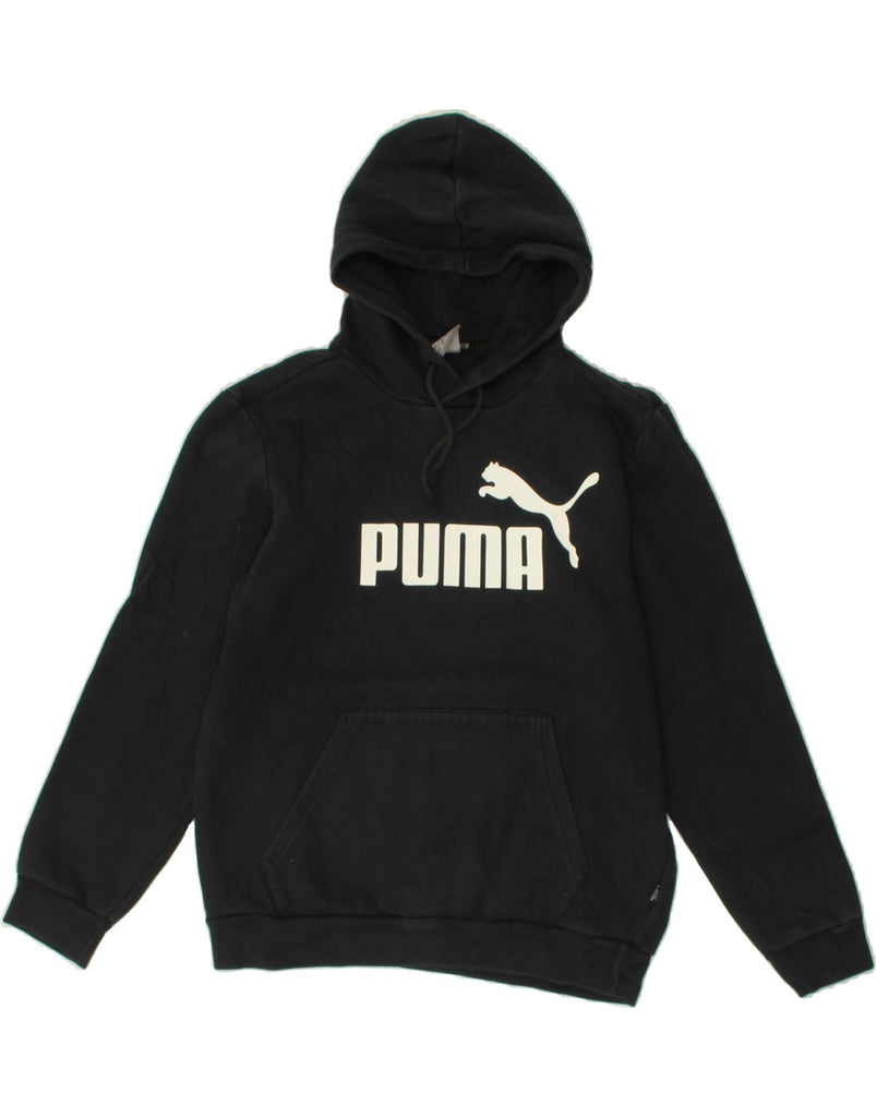 PUMA Womens Graphic Hoodie Jumper UK 10 Small Black Polyester | Vintage Puma | Thrift | Second-Hand Puma | Used Clothing | Messina Hembry 