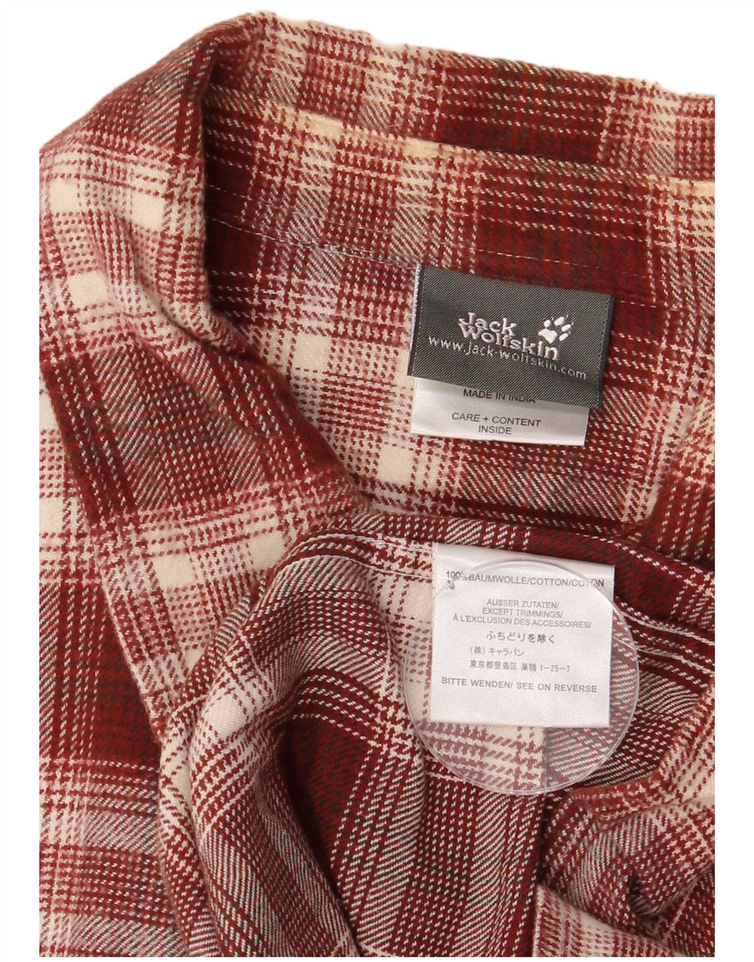 Jack Wolfskin Mens Flannel Shirt XL Burgundy Check Cotton