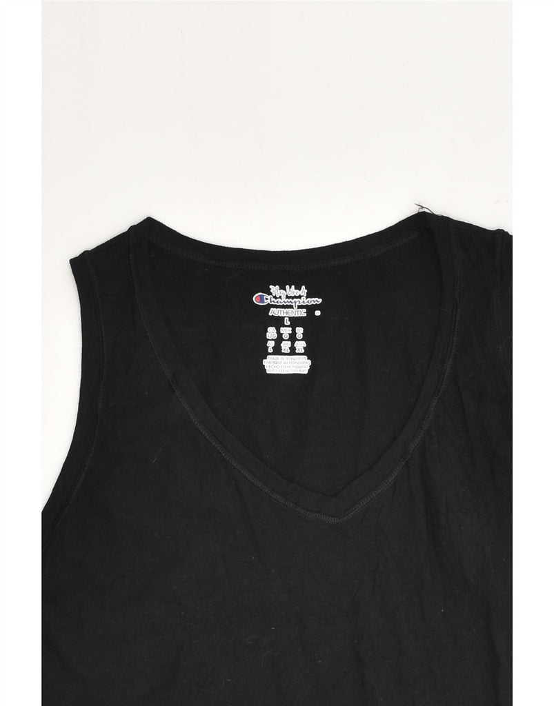 CHAMPION Womens Vest Top UK 14 Large Black Cotton | Vintage Champion | Thrift | Second-Hand Champion | Used Clothing | Messina Hembry 