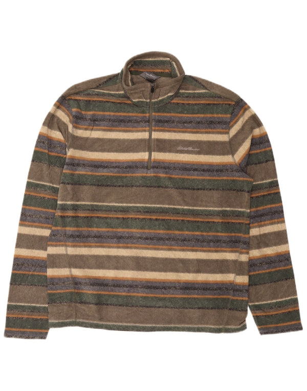 EDDIE BAUER Mens Zip Neck Fleece Jumper Medium Multicoloured Striped
