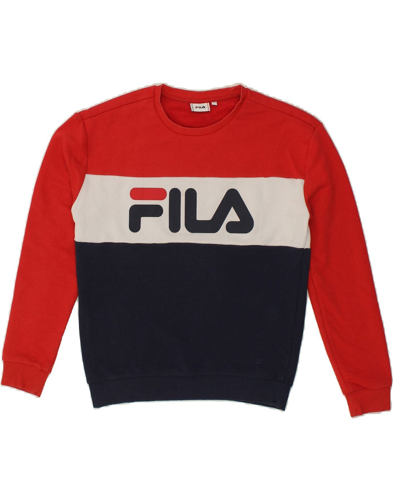 FILA Womens Loose Fit Graphic Sweatshirt Jumper UK 10 Small Navy Blue | Vintage Fila | Thrift | Second-Hand Fila | Used Clothing | Messina Hembry 