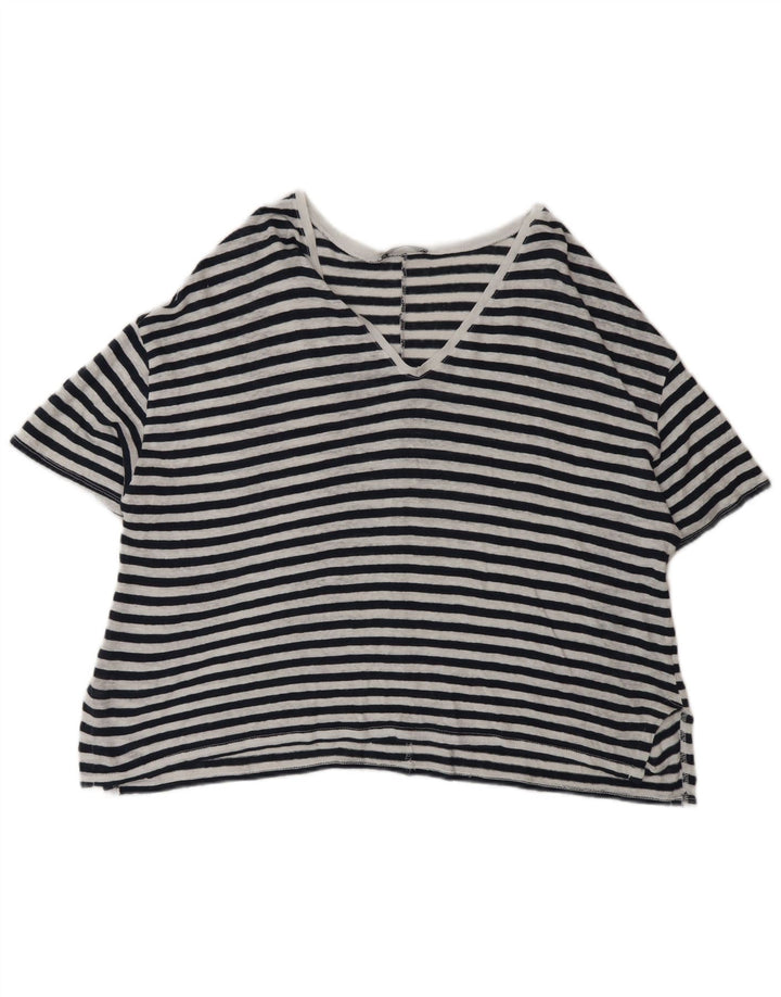 Zara Womens Oversized T-Shirt Top UK 14 Medium Black Pinstripe