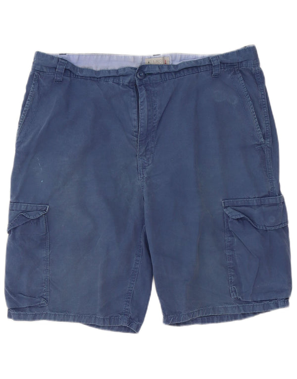Marks & Spencer Mens Regular Cargo Shorts W36 Large Blue Cotton