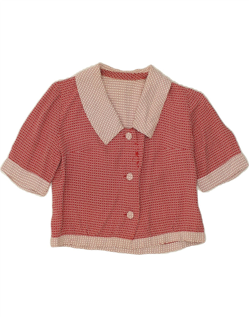 VINTAGE Womens Crop Shirt Blouse UK 12 Medium Red Geometric | Vintage Vintage | Thrift | Second-Hand Vintage | Used Clothing | Messina Hembry 
