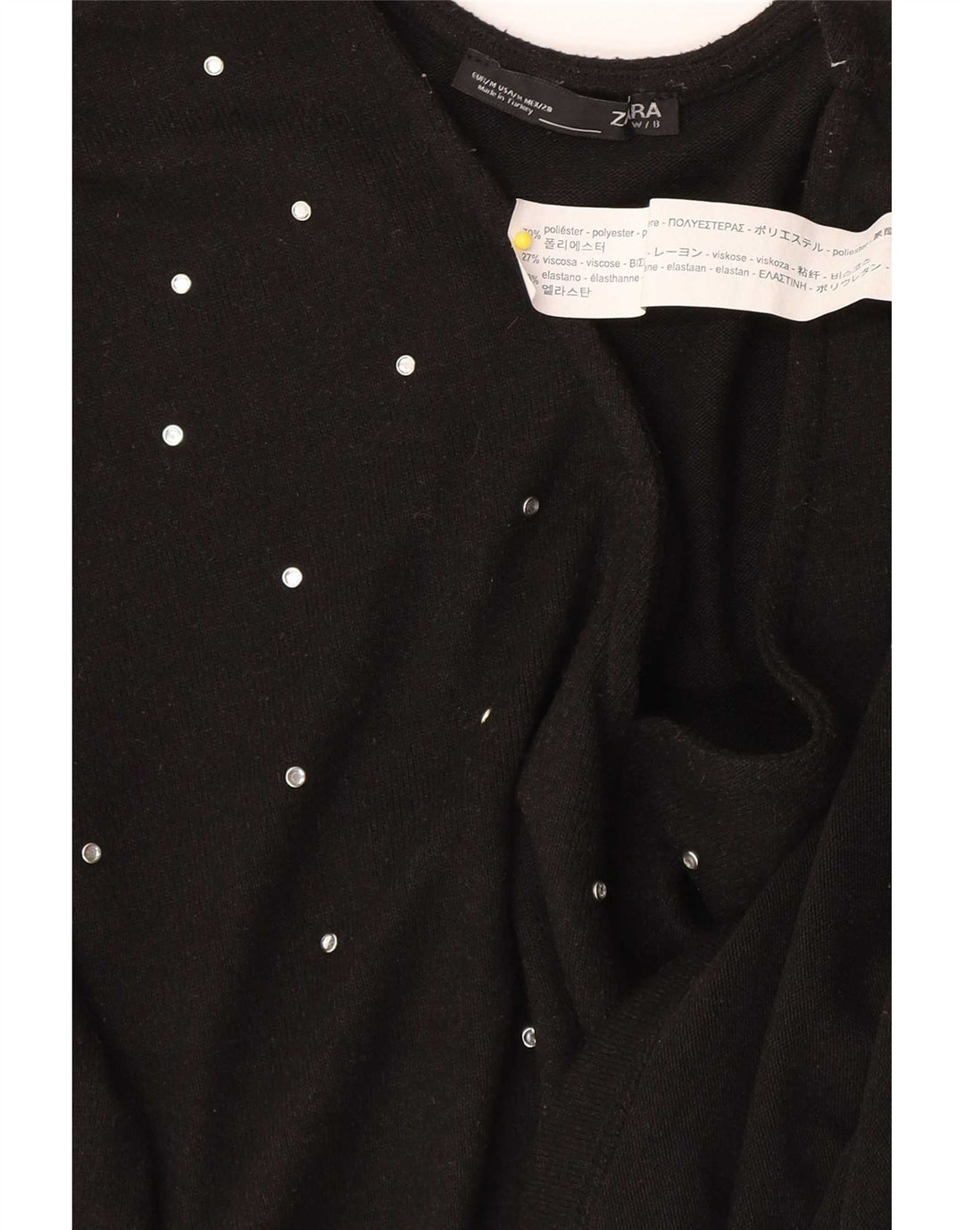 Zara Womens Top Long Sleeve UK 14 Medium Black Spotted Polyester