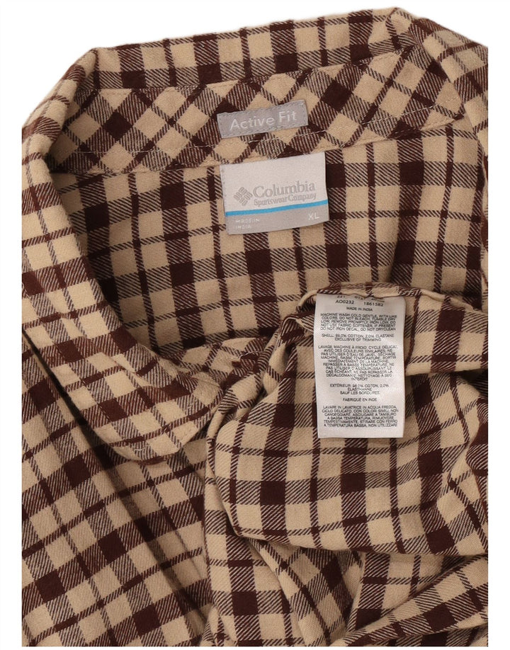 Columbia Mens Active Flannel Shirt XL Beige Check Cotton