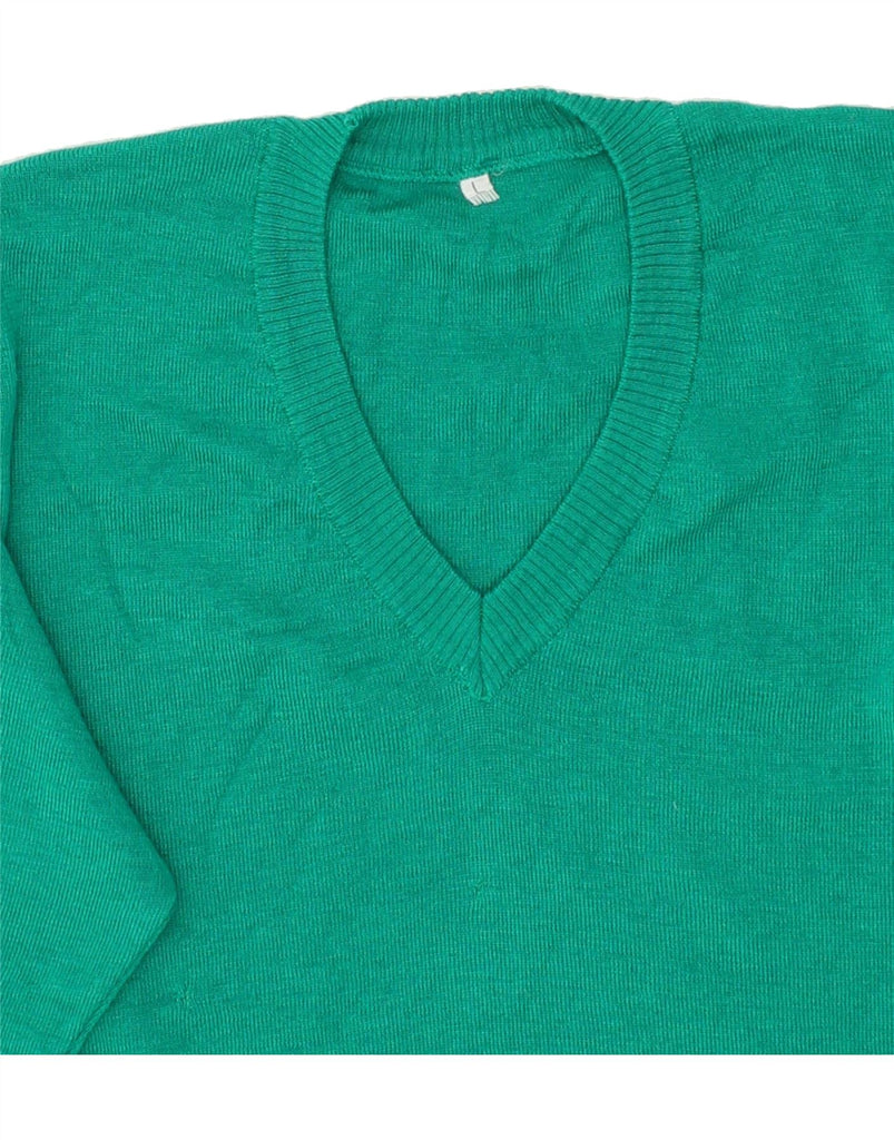 VINTAGE Mens V-Neck Jumper Sweater Large Green New Wool Vintage Vintage and Second-Hand Vintage from Messina Hembry 