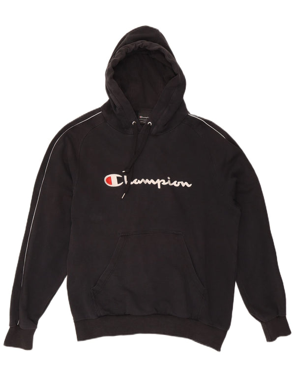CHAMPION Mens Graphic Hoodie Jumper Large Black Cotton