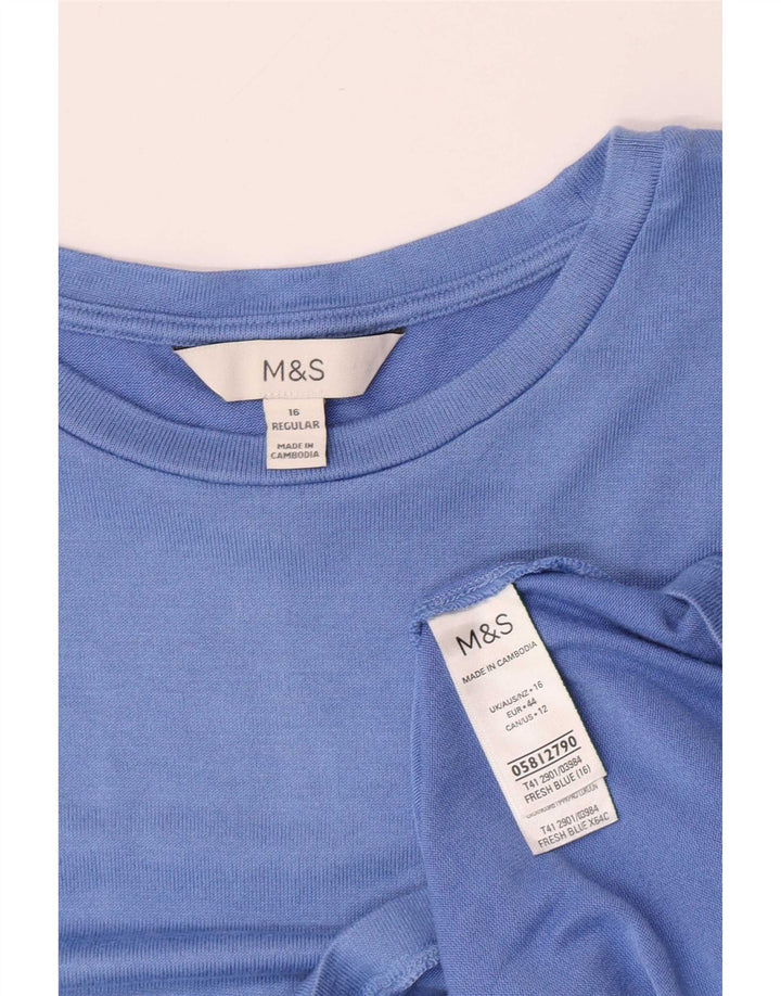 Marks & Spencer Womens Top Long Sleeve UK 16 Large Blue Viscose