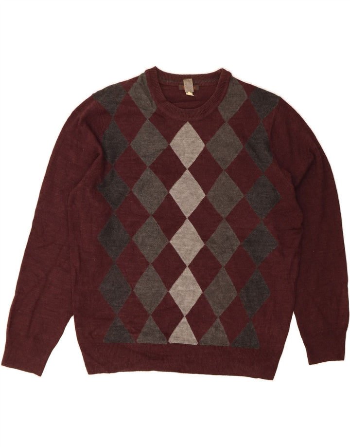 DOCKERS Mens Crew Neck Jumper Sweater Large Maroon Argyle/Diamond Acrylic Vintage Dockers and Second-Hand Dockers from Messina Hembry 
