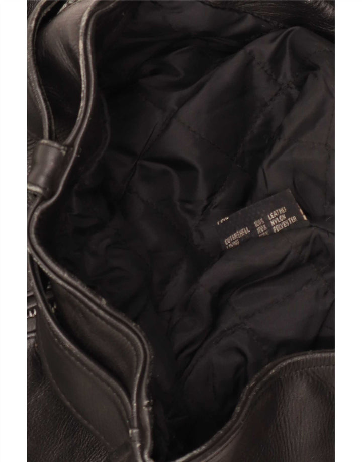 First Mens Leather Biker Jacket UK 34 XS Black