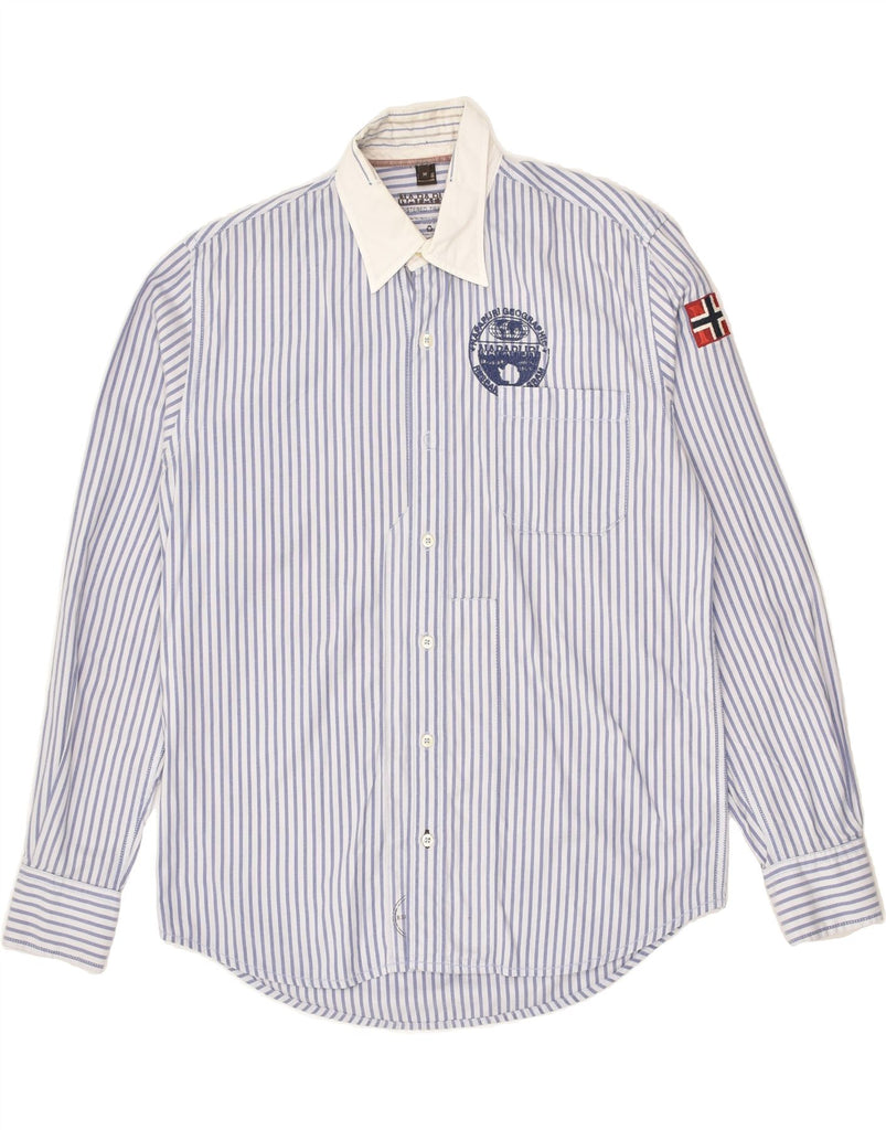 NAPAPIJRI Mens Graphic Shirt Medium Blue Striped Cotton | Vintage Napapijri | Thrift | Second-Hand Napapijri | Used Clothing | Messina Hembry 