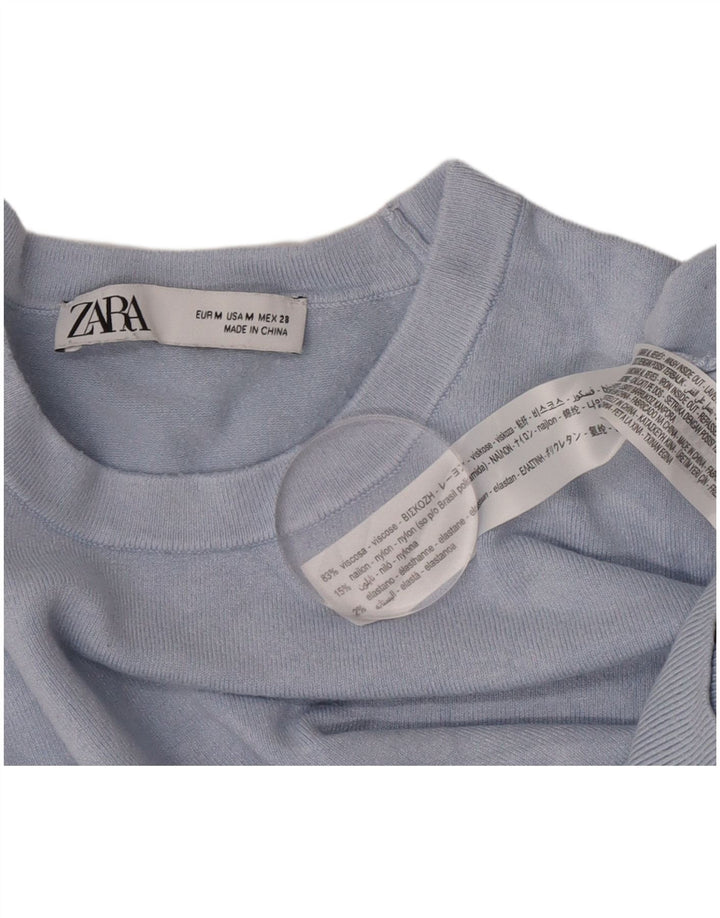 Zara Womens Crew Neck Jumper Sweater UK 12 Medium Blue Viscose