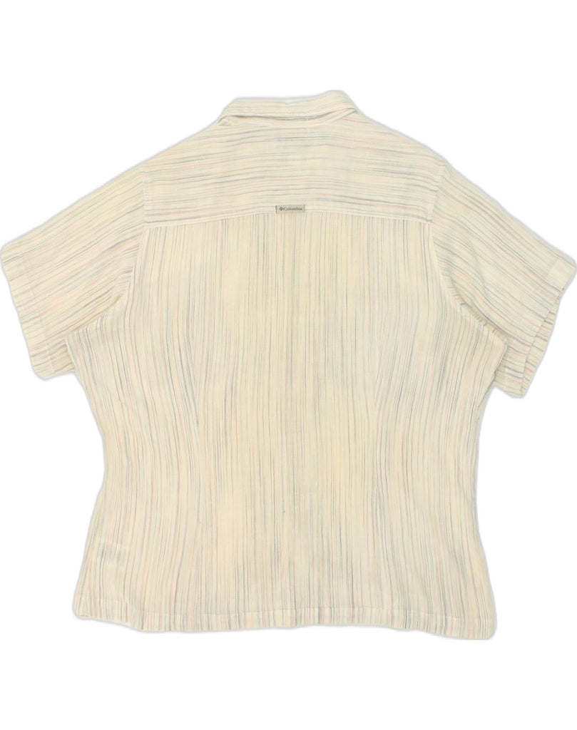 COLUMBIA Womens Short Sleeve Shirt UK 16 Large Beige Striped Cotton | Vintage Columbia | Thrift | Second-Hand Columbia | Used Clothing | Messina Hembry 