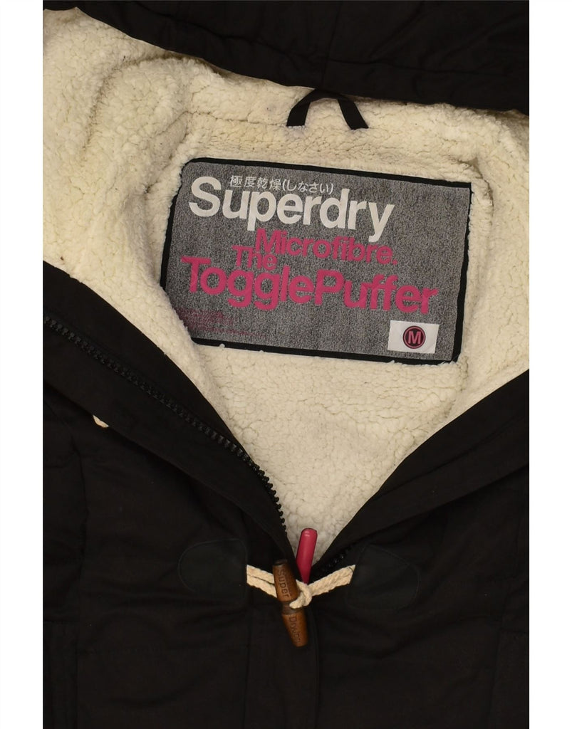 SUPERDRY Womens Hooded Duffle Padded Jacket UK 14 Medium Black Polyester | Vintage Superdry | Thrift | Second-Hand Superdry | Used Clothing | Messina Hembry 