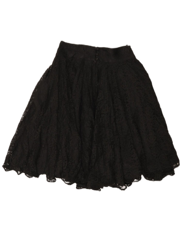 Vintage Womens Lace Flared Skirt IT 44 Medium W28 Black Floral Viscose