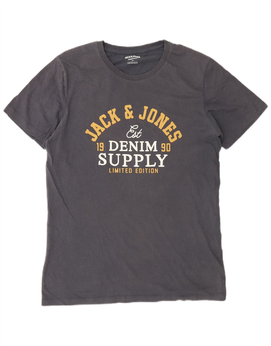 Jack & Jones Mens Graphic T-Shirt Top Medium Grey Cotton