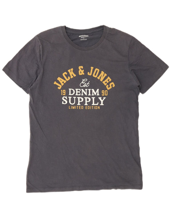 Jack & Jones Mens Graphic T-Shirt Top Medium Grey Cotton