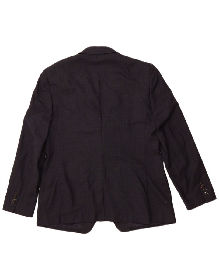 Reiss Mens 1 Button Blazer Jacket UK 42 XL Navy Blue Check Wool