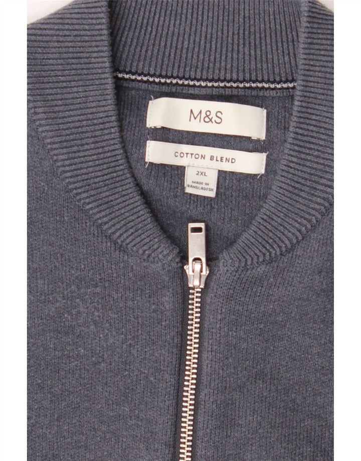 Marks & Spencer Mens Cardigan Sweater 2XL Blue Striped Polyester
