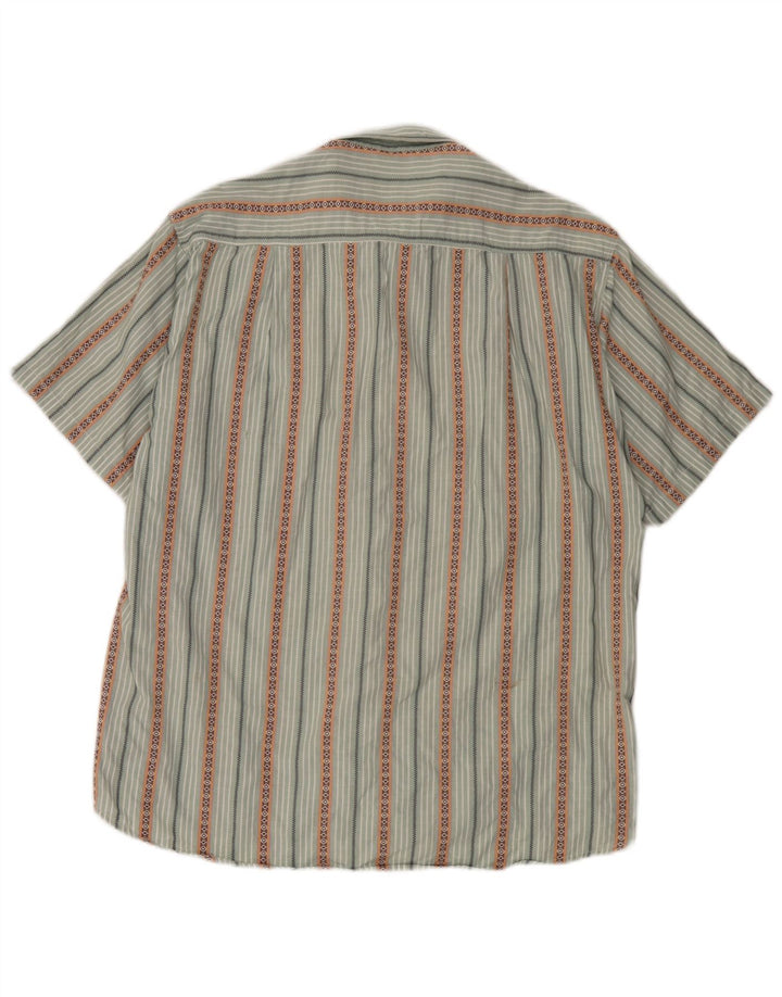 Vintage Mens Short Sleeve Shirt Medium Green Striped Cotton
