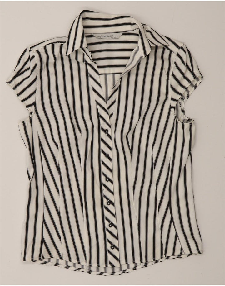 Zara Womens Short Sleeve Shirt Blouse UK 12 Medium White Striped