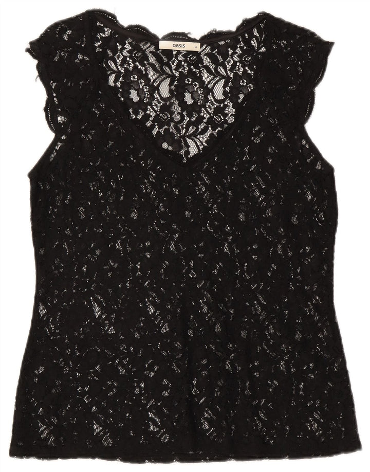 Oasis Womens See Through Lace Blouse Top UK 12 Medium Black Floral