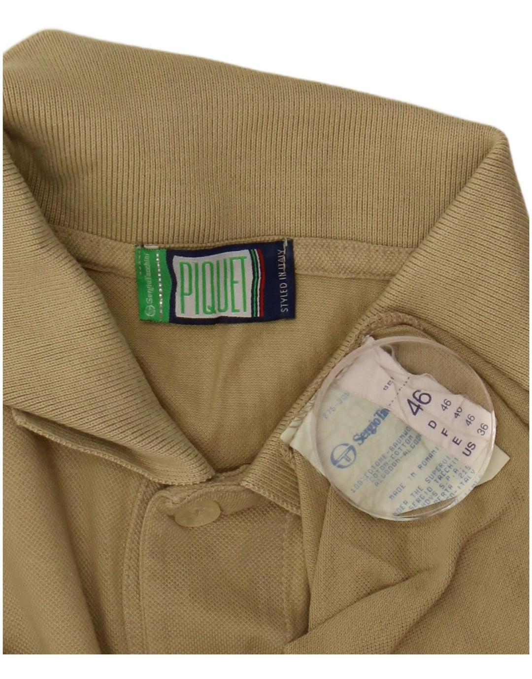 Sergio Tacchini Mens Polo Shirt IT 46 Small Beige Cotton