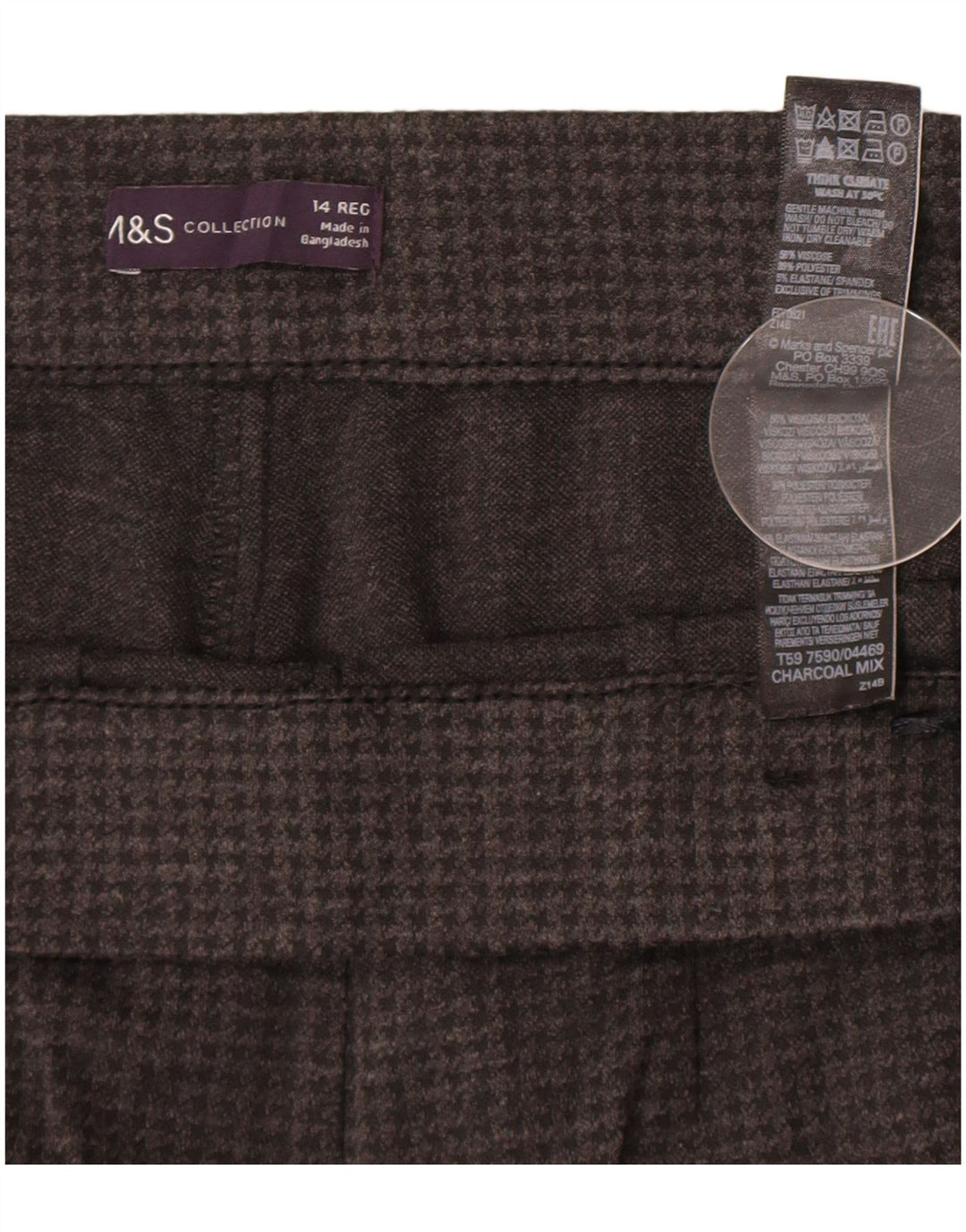 Marks & Spencer Womens Trousers UK 14 Large W32 L28 Grey Houndstooth