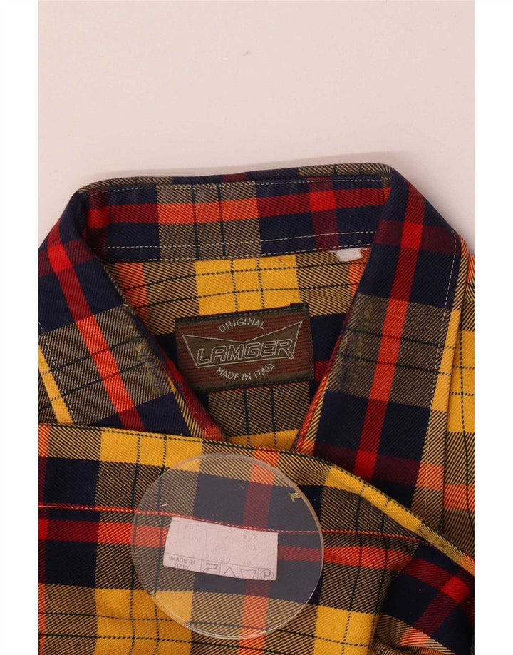 Vintage Mens Shirt Sie 40 Medium Yellow Plaid Polyester