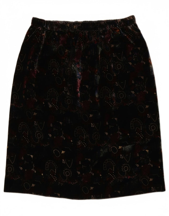 Vintage Womens Abstract Pattern Velvet Straight Skirt W28 Medium Black
