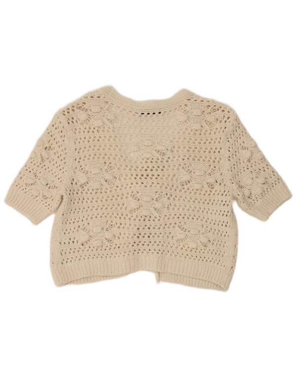 Zara Womens Crop Short Sleeve Cardigan Sweater UK 14 Medium White Floral