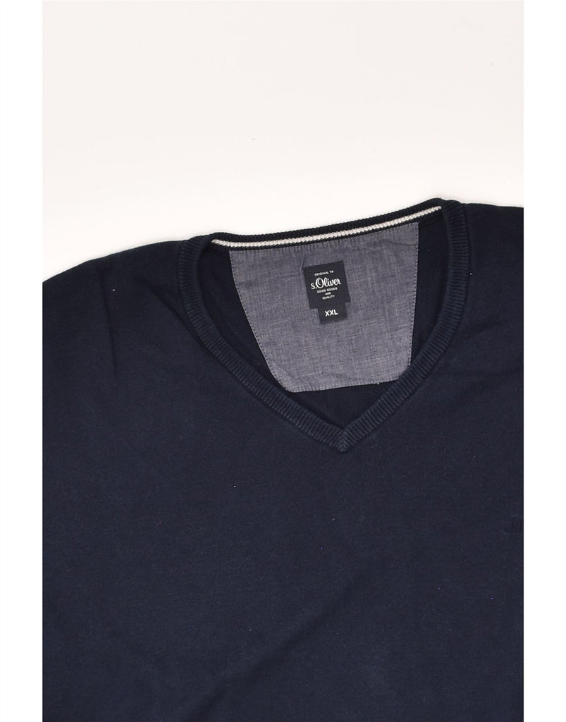 S.OLIVER Mens V-Neck Jumper Sweater 2XL Navy Blue Cotton | Vintage S.Oliver | Thrift | Second-Hand S.Oliver | Used Clothing | Messina Hembry 