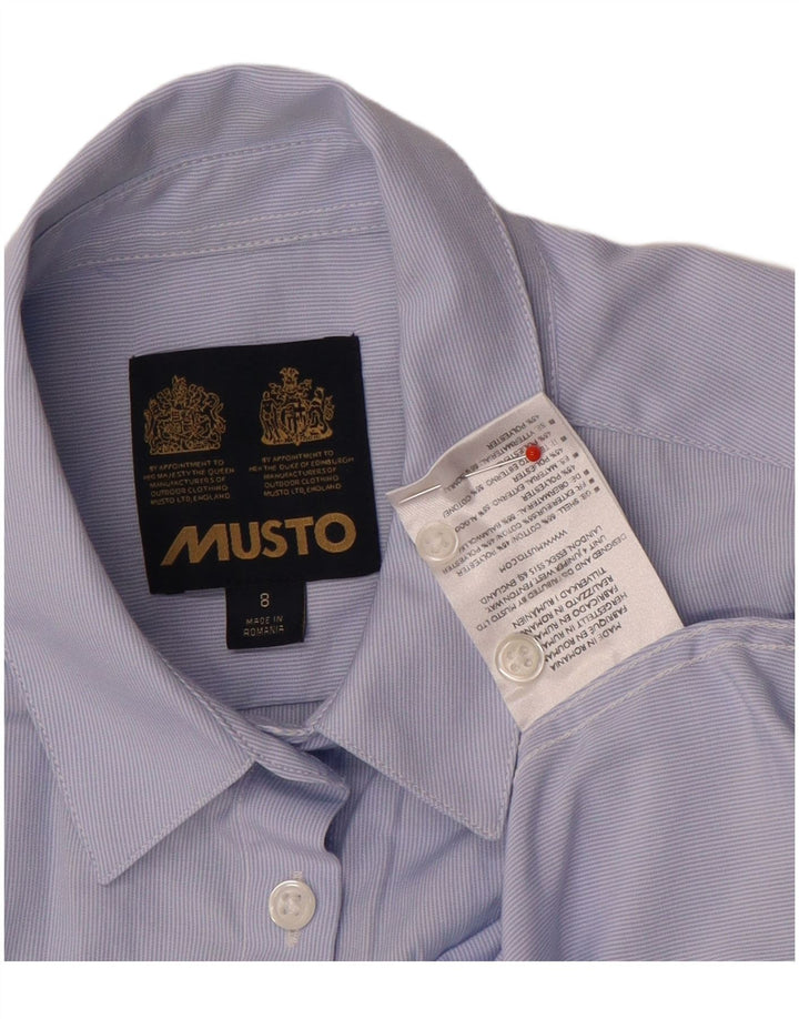 Musto Womens Shirt UK 8 Small Blue Pinstripe Cotton