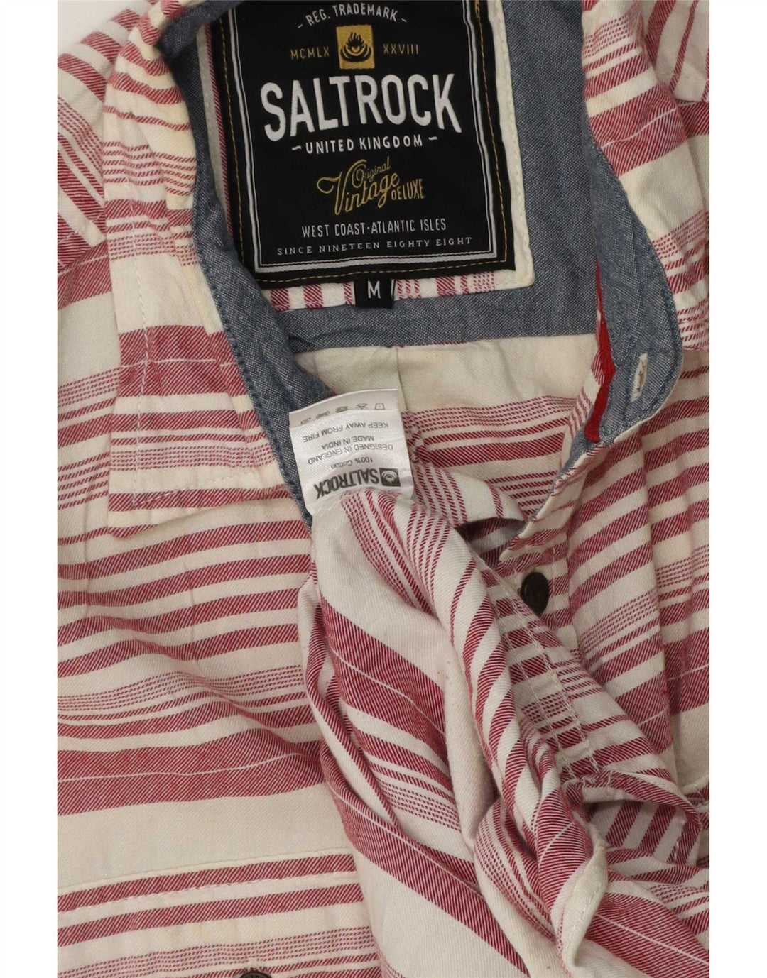 Saltrock Mens Flannel Shirt Medium Red Striped Cotton
