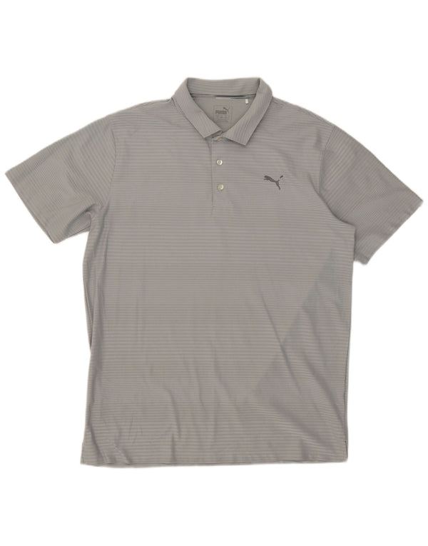 Puma Mens Polo Shirt XL Grey Pinstripe Polyester