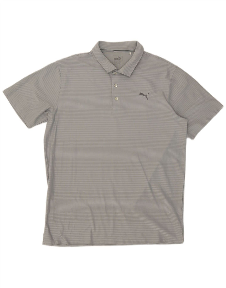 Puma Mens Polo Shirt XL Grey Pinstripe Polyester