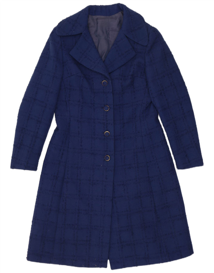 Vintage Womens Overcoat UK 10 Small Navy Blue Check