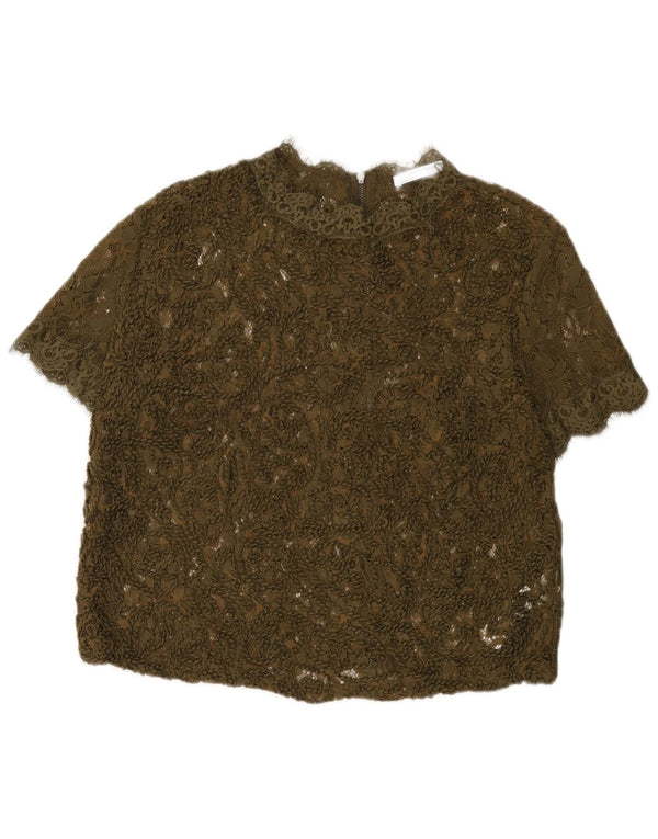 Zara Womens Trafaluc Crop Blouse Top UK 16 Large Khaki Polyester
