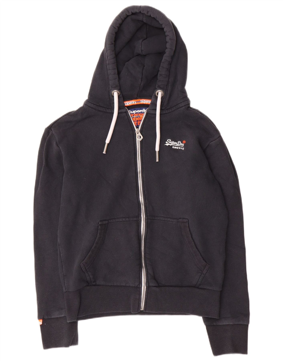 Superdry Mens Zip Hoodie Sweater Medium Navy Blue Cotton