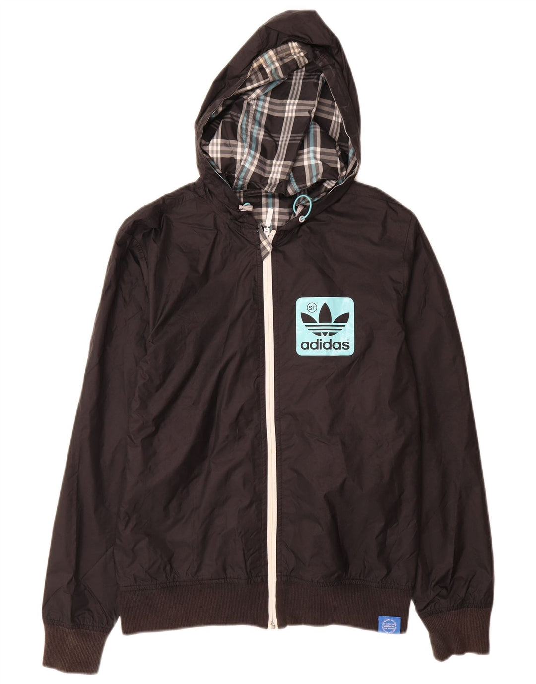 Adidas Mens Graphic Hooded Tracksuit Top Jacket XS Black Polyester