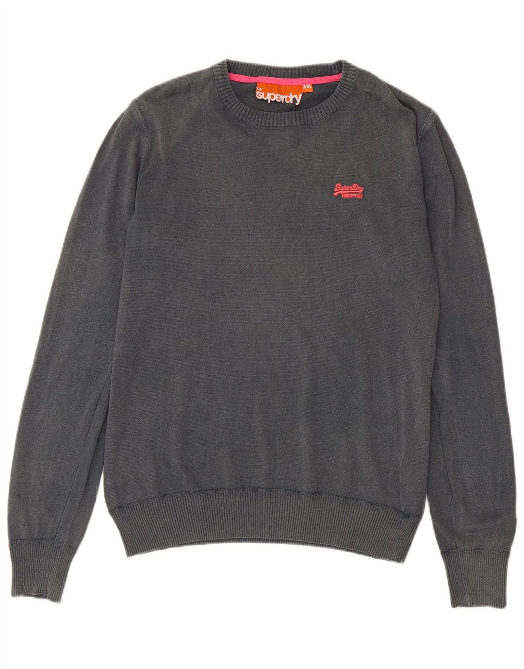 SUPERDRY Mens Crew Neck Jumper Sweater 2XL Grey Cotton
